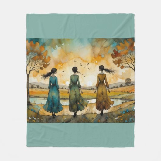 Aquarellschwestern Fleecedecke (Vorderseite)