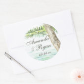 Aquarellsee und Carve Tree Herz Runder Aufkleber (Umschlag)