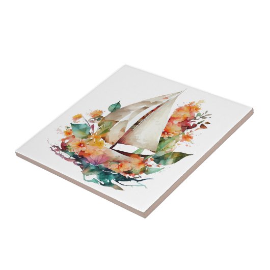 Aquarellsegler Keramik Tile Fliese (Seite)