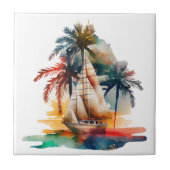 Aquarellsegler Keramik Tile Fliese (Vorderseite)