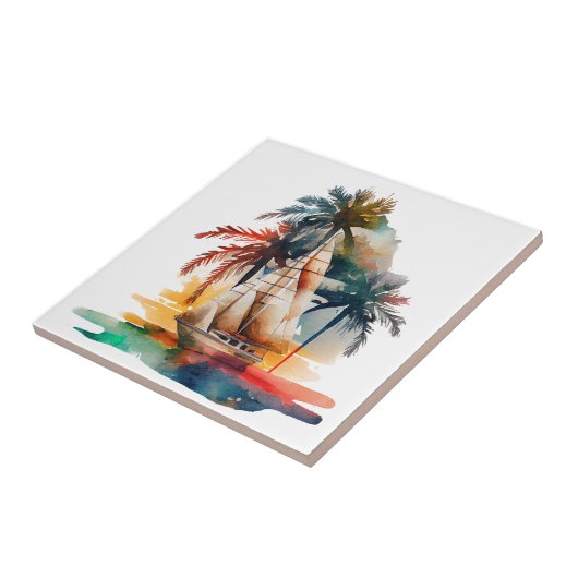 Aquarellsegler Keramik Tile Fliese (Seite)