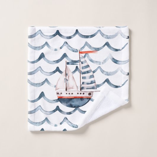 Aquarellsegler rot und blau dreifach Monogramm Badhandtuch Set (Waschlappen)