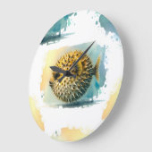 Aquarellserie: Blowfish Große Wanduhr (Winkel)