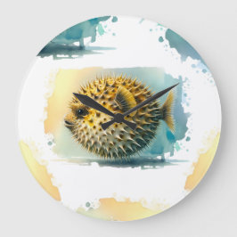 Aquarellserie: Blowfish Große Wanduhr