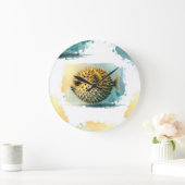 Aquarellserie: Blowfish Große Wanduhr (Zuhause)
