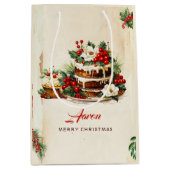 Aquarellskandinavische Blätter Frohe Weihnachten Mittlere Geschenktüte (Vorderseite)