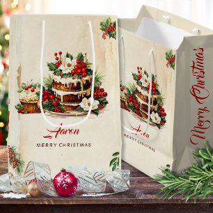 Aquarellskandinavische Blätter Frohe Weihnachten Mittlere Geschenktüte