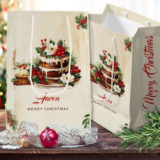 Aquarellskandinavische Blätter Frohe Weihnachten Mittlere Geschenktüte