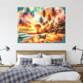 Aquarellsketch Bali Indonesia Tropical | Leinwanddruck (Insitu (Schlafzimmer))