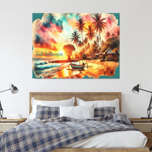 Aquarellsketch Bali Indonesia Tropical | Leinwanddruck (Insitu (Schlafzimmer))