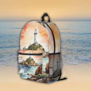 Aquarellsketch Byron Bay Lighthouse Monogram Bedruckter Rucksack