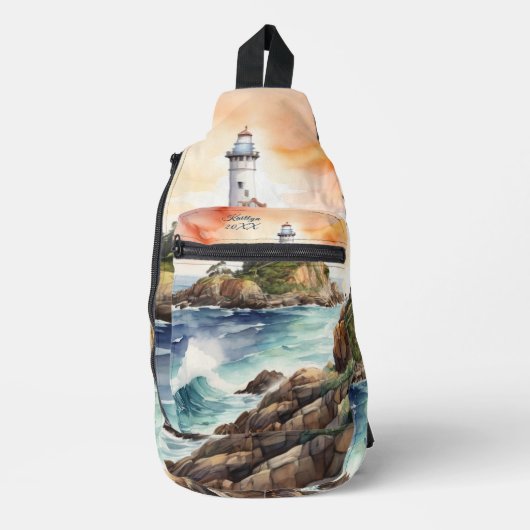 Aquarellsketch Byron Bay Lighthouse Monogram | Crossbody Bag (Vorderseite)