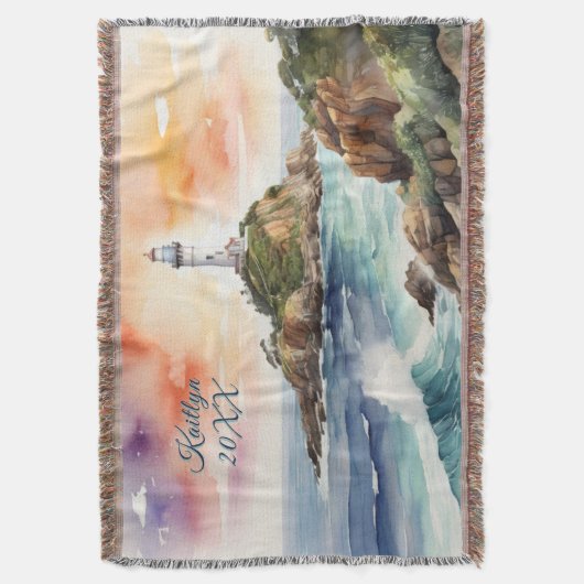 Aquarellsketch Byron Bay Lighthouse Monogram | Decke (Vorderseite Vertikal)