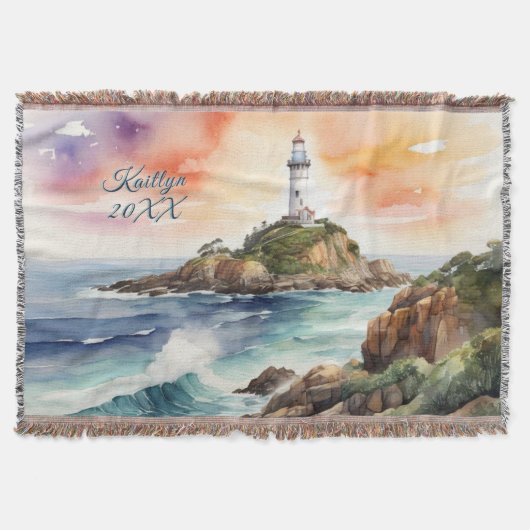 Aquarellsketch Byron Bay Lighthouse Monogram | Decke (Vorderseite)