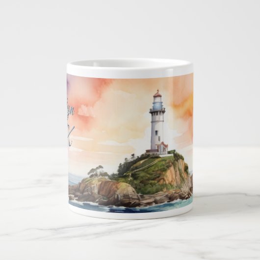 Aquarellsketch Byron Bay Lighthouse Monogram | Jumbo-Tasse (Vorderseite)
