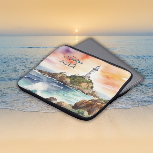 Aquarellsketch Byron Bay Lighthouse Monogram | Laptopschutzhülle