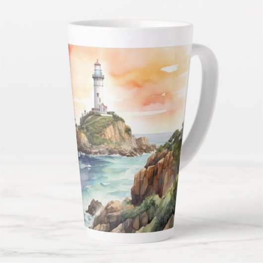 Aquarellsketch Byron Bay Lighthouse Monogram | Milchtasse (Rechte Ecke)
