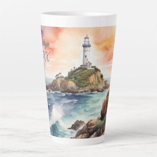 Aquarellsketch Byron Bay Lighthouse Monogram | Milchtasse (Vorderseite)