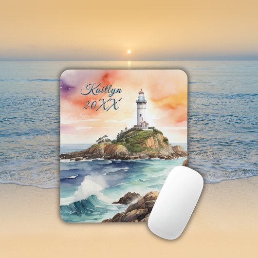 Aquarellsketch Byron Bay Lighthouse Monogram | Mousepad