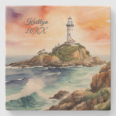 Aquarellsketch Byron Bay Lighthouse Monogram | Steinuntersetzer (Vorderseite)