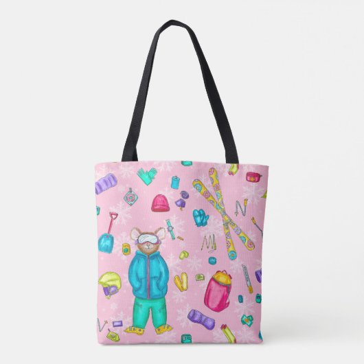 Aquarellski Pika auf rosafarbenem Schnee mit Zahnr Tasche (Rückseite)