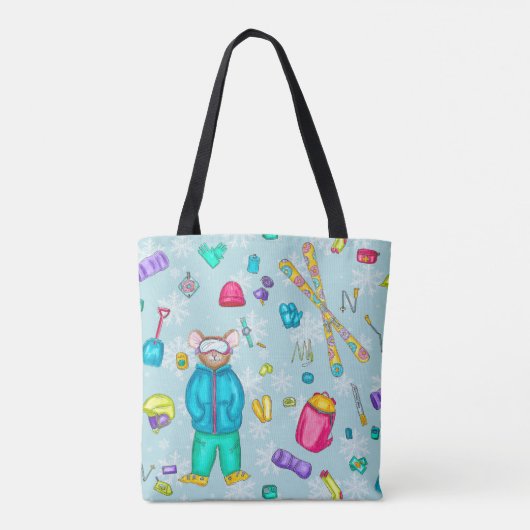 Aquarellski Pika Illustration auf blauem Wasser Tasche (Rückseite)