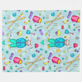 Aquarellski Pika mit Ausrüstung auf blauem Schnee Fleecedecke (Vorderseite (Horizontal))