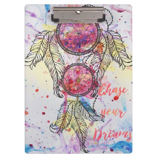 Aquarellskizze Dreamcatcher "Chase your Dreams" Klemmbrett (Vorderseite)
