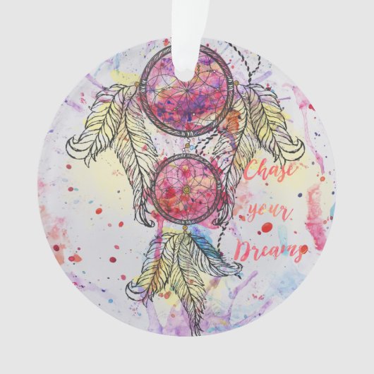 Aquarellskizze Dreamcatcher "Chase your Dreams" Ornament (Vorderseite)