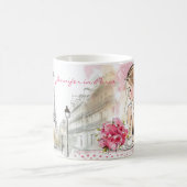 Aquarellskizze Paris Stadt mit Frauenkaffee Kaffeetasse (Mittel)