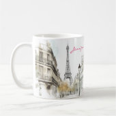 Aquarellskizze Paris Stadt mit Frauenkaffee Kaffeetasse (Links)