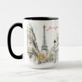 Aquarellskizze Paris Stadt mit Frauenkaffee Tasse (Links)