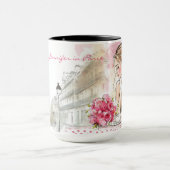 Aquarellskizze Paris Stadt mit Frauenkaffee Tasse (Zentrum)