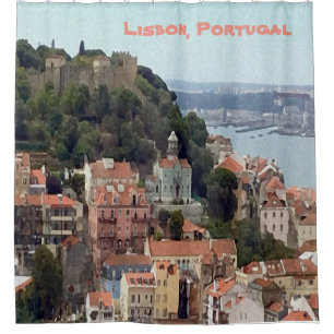 Aquarellskyline von Lissabon Duschvorhang