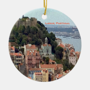 Aquarellskyline von Lissabon Keramik Ornament