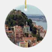 Aquarellskyline von Lissabon Keramik Ornament (Hinten)