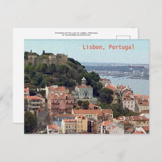 Aquarellskyline von Lissabon Portugal Postkarte (Vorne/Hinten)