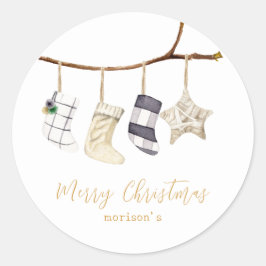 Aquarellsocken für Weihnachten Runder Aufkleber