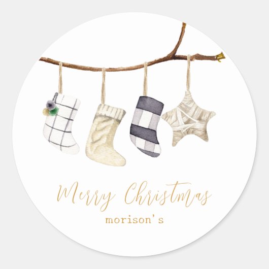 Aquarellsocken für Weihnachten Runder Aufkleber (Vorderseite)