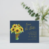Aquarellsonnenblume auf der Marine Save the Date Postkarte (Stehend Vorderseite)