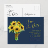 Aquarellsonnenblume auf der Marine Save the Date Postkarte (Vorne/Hinten)