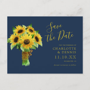 Aquarellsonnenblume auf der Marine Save the Date Postkarte