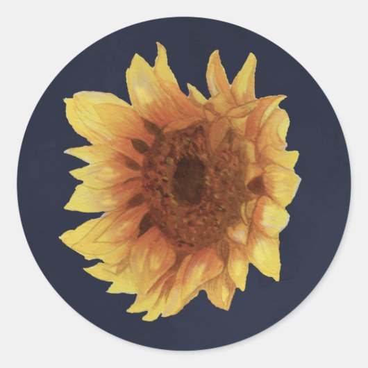 Aquarellsonnenblume auf Marine Runder Aufkleber (Vorderseite)