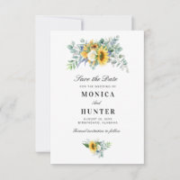 Aquarellsonnenblume Eukalyptus Save the Date Karte