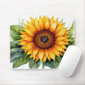 Aquarellsonnenblume mit grünem Blätter Mousepad (Mit Mouse)