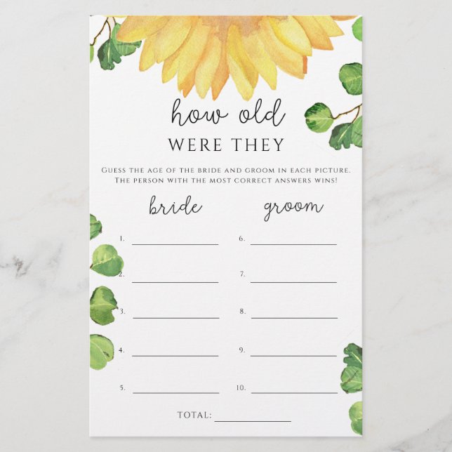 Aquarellsonnenblume Wie alt waren sie ein Bridgesp (Vorderseite)