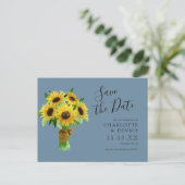 Aquarellsonnenblumen Save the Date blau Postkarte (Stehend Vorderseite)