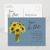 Aquarellsonnenblumen Save the Date blau Postkarte (Vorne/Hinten)