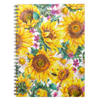 Aquarellsonnenblumen Sommer Vintag nahtloser Fleck Notizblock