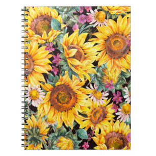 Aquarellsonnenblumen Sommer Vintag nahtloser Fleck Notizblock